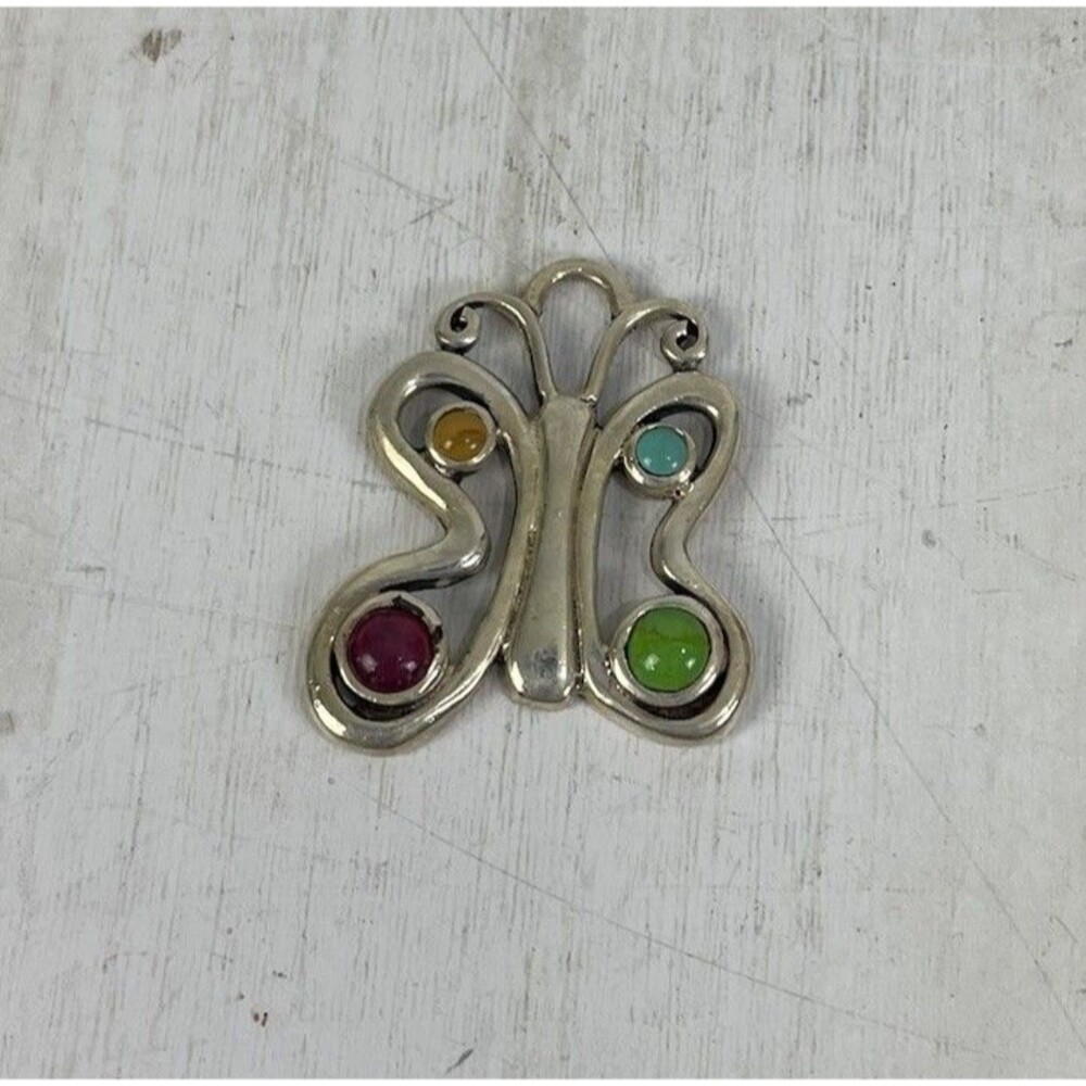 Barse 925 Sterling Silver Butterfly Pendant Charm - 4 Inlay Multicolored - Picture 2 of 5